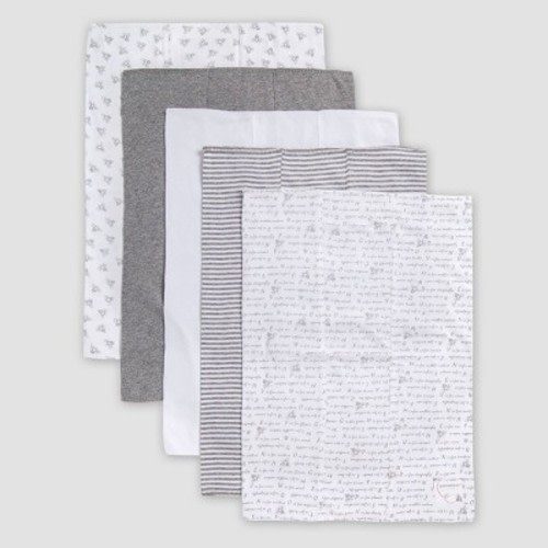 Burt's Bees Baby® Organic Cotton 5pk Solid/Print Burp Cloth Set - Heather Gray