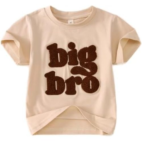 SOFEON Big Brother Shirt Toddler Baby Boy Big Bro Chenille Patch Letter T-Shirt Announcement Tees Summer Short Sleeve Top