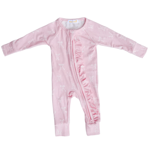 Frill Zip Romper | White Bows *PRE-ORDER*