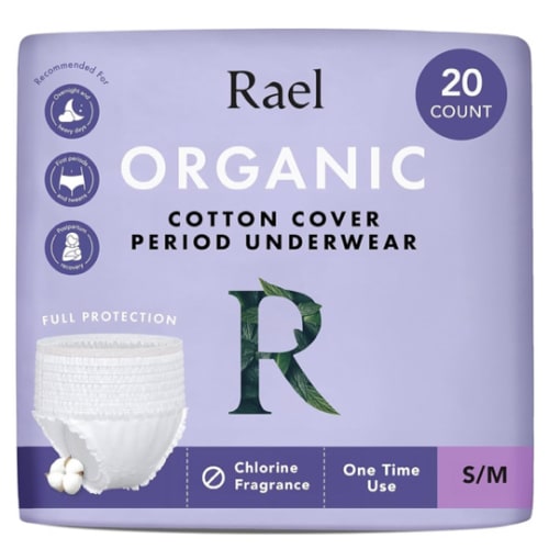 Rael Disposable Underwear for Women, Organic Cotton Cover - Postpartum Essentials, Leak Locker, Unscented, Maximum Coverage (Size S-M, 20 Count)