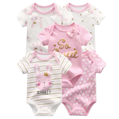Zavbaby Baby Boy Girl Cotton Short Sleeve Bodysuits,5-Pack,Sizes 0-12M