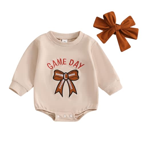 BemeyourBBs Newborn Baby Girl Football Clothes Bubble Romper Sweatshirt Romper Fall Cute One Piece Outfit