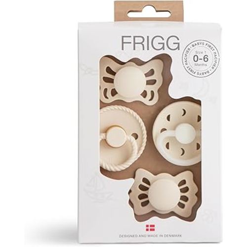 FRIGG Baby's First Pacifier - Moonlight Sailing 4-Pack | Made in Denmark | BPA-Free (Cream, 0-6 Months)