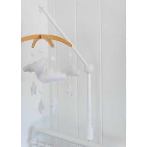 Crib Mobile Arm - Wooden Baby Mobile Hanger for Crib (31 inch, 100% Natural Beech Wood) - Mobile Holder for Crib Strong Anti Slip Attachment - Mobile Stand for Crib Nursery Décor (White)