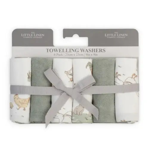 The Little Linen Co. Towelling Wash Cloth Farmyard Lamb 6 Pack | Baby Bunting AU