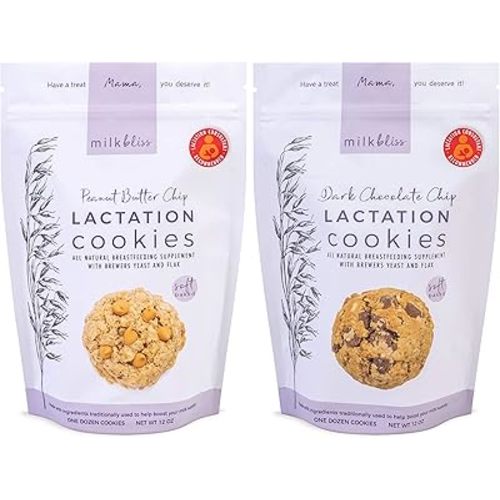 MilkBliss Soft Baked Lactation Cookies for Breastfeeding, All Natural and GMO Free Lactation Boosting Ingredients! Oats, Flaxseed, Brewers Yeast. 12 Count.
