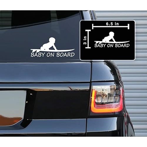 Baby On Board Surf Funny Vinyl Decals Stickers for Cars, Van, Trucks, Laptop (White, 6.5" x 3")