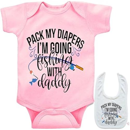Pack My Diapers Im Going Fishing With Daddy -Cute Baby bodysuit onesie & bib