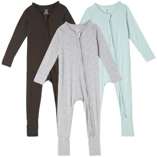 DEFAHN 3Pcs Viscose from Bamboo Baby Footless Pajamas with Mittens Double Zipper Jumpsuit Long Sleeve Jumpsuit 0-24Month