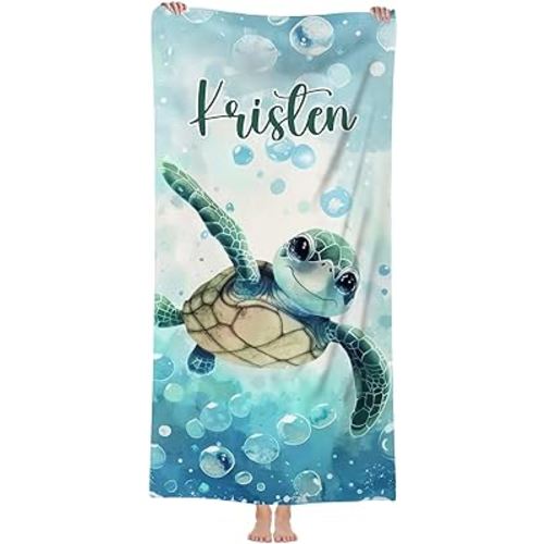Hoomall Customized Beach Towel for Kids 23"×47" Sea Turtle Fantasy Personalized Name Pool Towel Unique Beach Towel Microfiber Quick-Dry Beach Towel for Kids Personalized Gift for Girl Boy