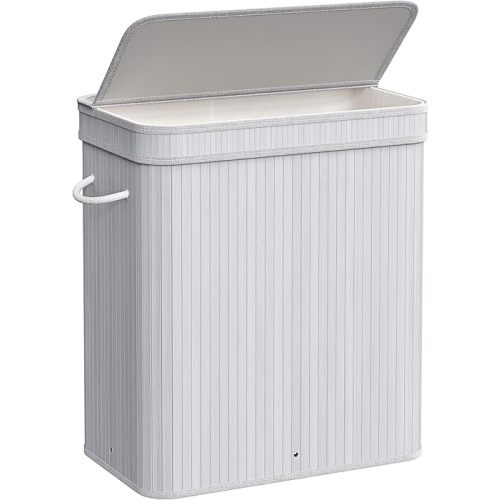 SONGMICS Laundry Hamper with Lid, Bamboo Laundry Basket, Removable Machine Washable Laundry Basket, with Handles, 26.4-Gallons, for Laundry Room, Bedroom, Bathroom, Dove Gray ULCB063G01