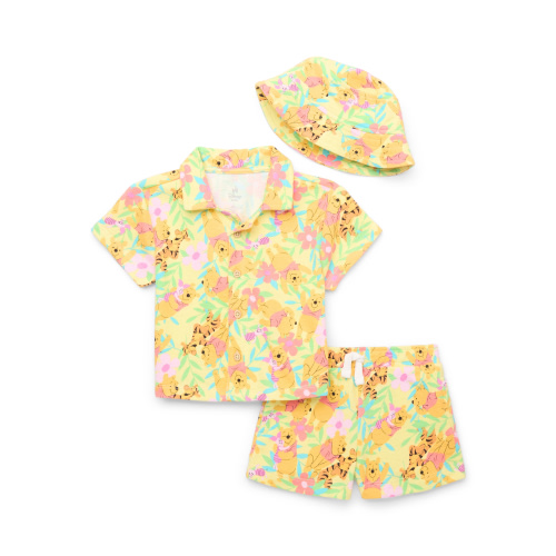 Winnie the Pooh Baby Boys Resort Short Set with Matching Hat, 3-Piece, Sizes 0M-24M