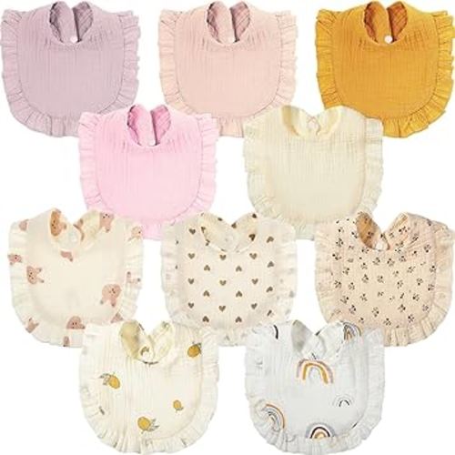 10 Pcs Muslin Baby Bibs Drool Teething Bibs Lap Shoulder Baby Bibs Cotton Drool Bibs Absorbent Baby Bandana Bibs for Baby (Vivid Colors)