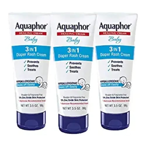 Aquaphor Baby Diaper Rash Cream, 3-in-1 Diaper Rash Relief, 3.5 Oz Tube, Pack of 3