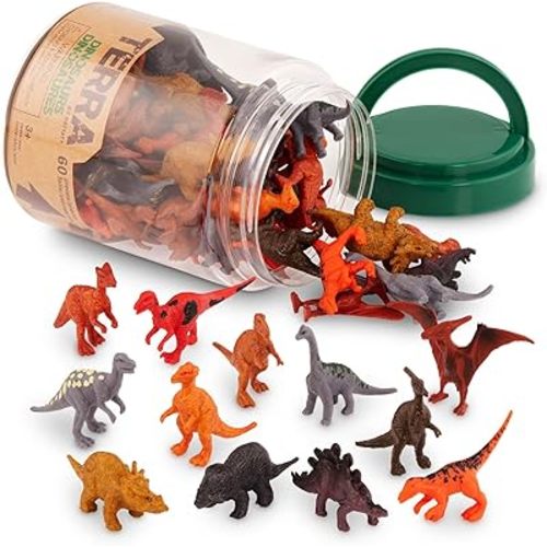 Terra by Battat Dinosaur Figures Tube, 60 Mini Plastic Dino Animals, Tubes