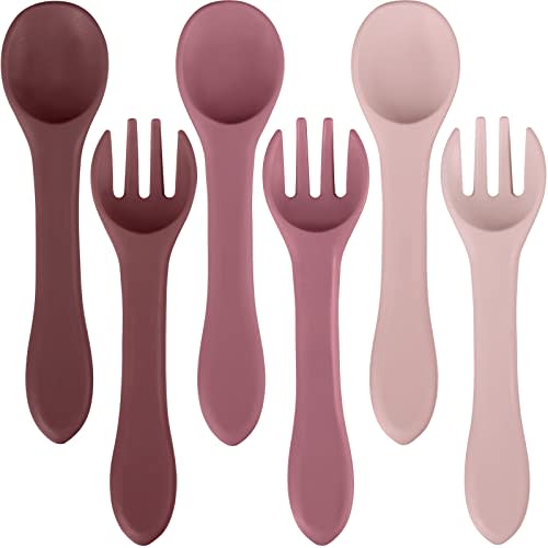 6 Pieces Silicone Baby Feeding Forks and Spoons Set Hot Safety First Stage Self Feeding Supplies Mini Kids Utensils for Over 6 Months Babies Boy Girl Toddlers First Foods (Princess Color)