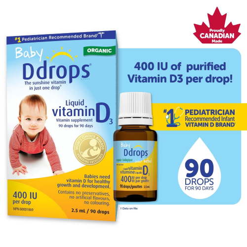 Baby Ddrops Organic Vitamin D3 drops, Support Baby Growth and Immune Health, 400 IU, 90 drops - Walmart.ca