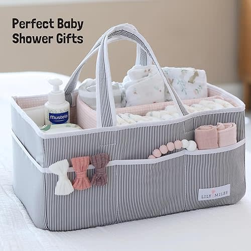 Lily Miles 2 Baby Diaper Caddy Organizers - Boy & Girl Baby Shower Baskets (Mint & Blush, Large)