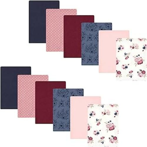 Hudson Baby Unisex Baby Cotton Flannel Burp Cloths Bundle, Dusty Rose Floral, One Size