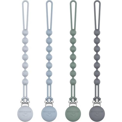 Cuddle Campus Silicone Pacifier Clip Holder with One Piece Design,Soft Flexible Binky Clips with Texture for Baby Boy and Girl Pack of 4