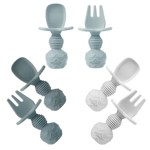 PandaEar 6 Pack Silicone Baby Spoons Self Feeding| Infant Spoons First Stage| Baby Utensils 6-12 Months| Toddler Baby Feeding Spoon | Baby Eating Essentials| Baby Led Weaning Supplies