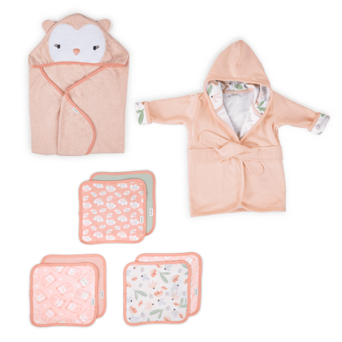 Ingenuity Clean & Cuddly Hooded Baby Bathrobe - Posy Clean & Cuddly Hooded Character Towel - Edi & Clean & Cuddly 6-Pack Terry Washcloth Set - Edi