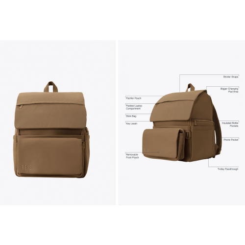BÉIS 'The Ultimate Diaper Backpack' in Camel - Diaper Bag Backpack in Camel Brown