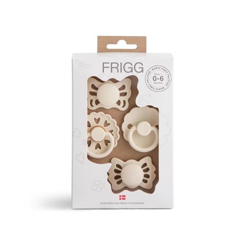 FRIGG Baby's First Pacifier​ - Floral Heart 4-Pack | Made in Denmark | BPA-Free (Cream, 0-6 Months)