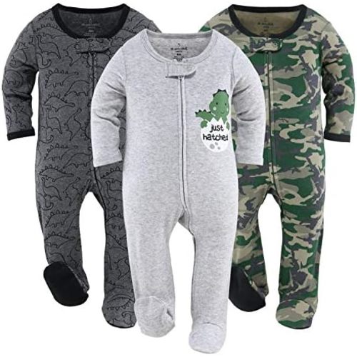 The Peanutshell Footed Baby Sleepers for Boys, Camo & Dinosaur, 3 Pack Set, Newborn to 12 Month Sizes