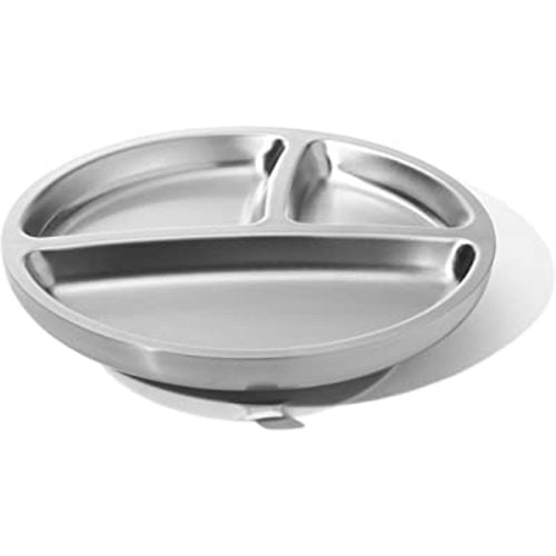 Avanchy Baby Toddler Plates with Suction Divided Stainless Steel for Feeding Babies Kids Toddlers Food, Large,White