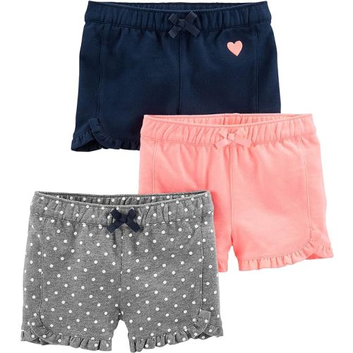 Simple Joys by Carter's Toddlers and Baby Girls' Knit Shorts, Pack of 3 - 3-6 Months - Pink/Grey/Navy