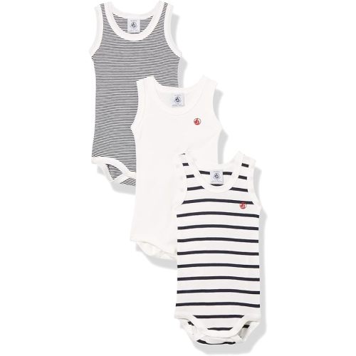 Petit Bateau Babies' Stripy Sleeveless Cotton Bodysuits - 3-Pack STYLE A02EI SIZES 3-36 MONTHS
