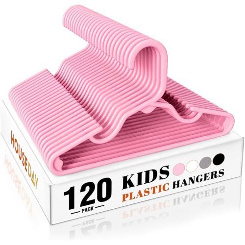 HOUSE DAY Kids Plastic Hangers for Closet - Child & Baby Hangers for Clothes, Toddlers & Kids - Ideal for Everyday Use (Pink, 120 Pack)