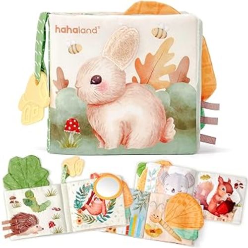 hahaland Baby Books 0-6 Months,Tummy Time Sensory Baby Toys 6 to 12 Months Touch Feel Book Textured Animals Mirror & Crinkle Paper Christmas Stocking Stuffers for Boys Girl 0 3 6 9 12 Months