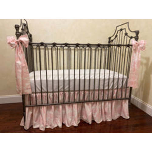 Pink Toile Crib Bedding, Girl Baby Bedding, Scalloped Crib Rail Cover, - Just Baby Designs