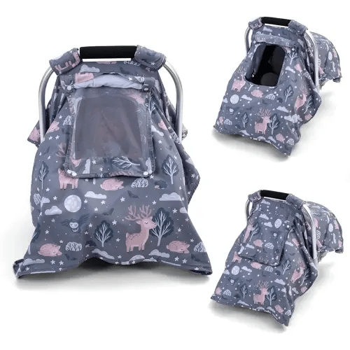 Car Seat Cover Baby, Carseat Covers Baby with Screen Mesh Window, Breathable Baby Carrier Canopy for Boys, Girls, Universal Infant Car Seat Protection Shield for Sunlight, Dust