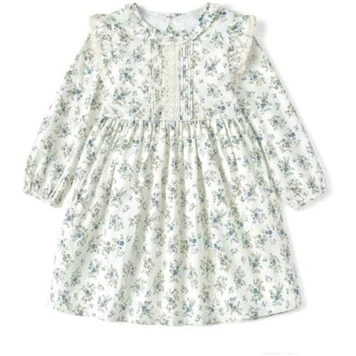 Curipeer Baby Girls Long Sleeve Flora Toddler Girls Cotton Casual Outfit Dress 12M-8Y