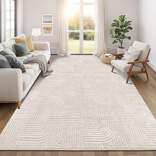 Pauwer 9x12 Washable Area Rugs for Living Room Modern Beige Solid Color Soft Fluffy Rugs for Bedroom Non Slip Boho Accent Indoor Mat Floor Carpet Cover for Kids Room Dining Room Kitchen Office