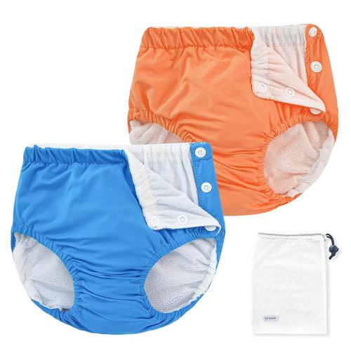 EZ Moms 2 Packs Reusable Swim Diapers Infant Baby Swim Diapers 6-9 Months Washable Snap Pool Swimming Diaper 6-12 Months Newborn Water Diaper for Swimming Lessons Boys and Girls with a Laundry Bag