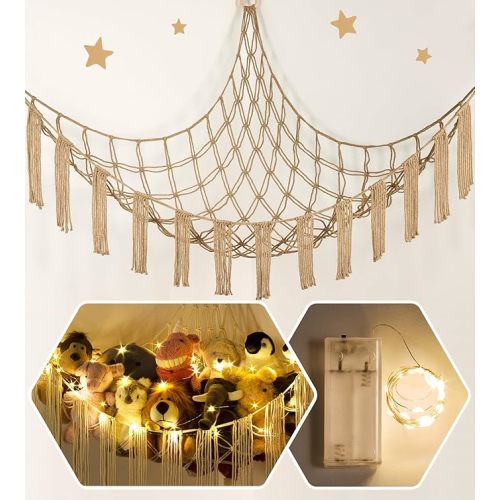 RelaxScene Stuffed Animal Hammock Corner Storage with LED Light - Plush Hammock Large Plushie Net