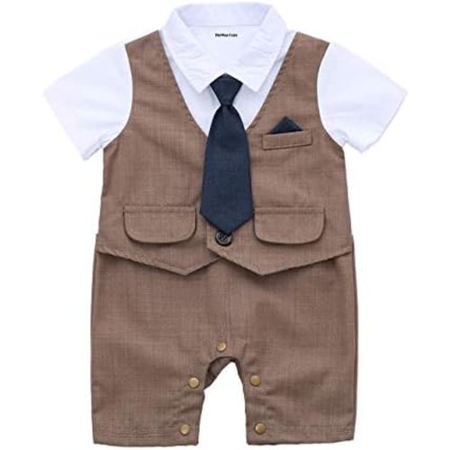 Baby Boy Gentleman White Shirt Waistcoat Bowtie Tuxedo Onesie Jumpsuit Overall Romper