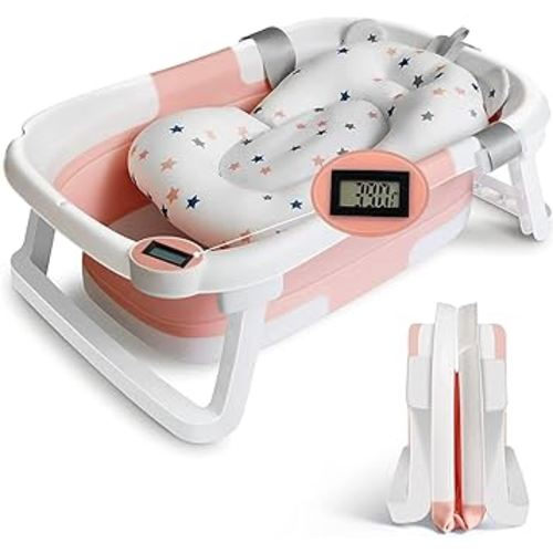 Baby Bath Tub Foldable Bathtub, Newborn Plastic Bathtub with Cushion pad Foldable Anti-Slip Legs Collapsible tub for Toddler Baby Kids Bathing - Childrens Travel Shower Bath Tubs | Pink and White : Amazon.com.au: Baby
