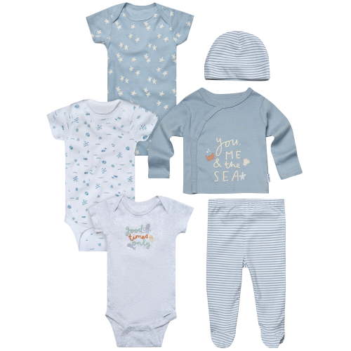Gerber Baby Neutral 6-Piece Cotton Gift Set, Newborn-3/6 Months, Onesies & Outfit