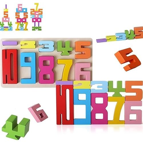 10Pcs Wooden Number Building Blocks, Digital Building Number Blocks, Wooden Number Blocks, Balance Competition Toy with 15 Cards, Gift for Boys Girls