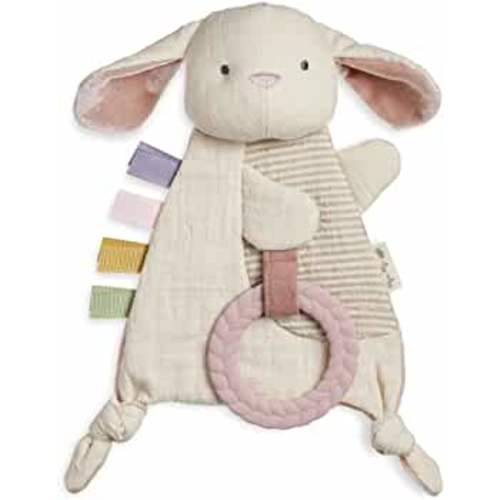 Itzy Ritzy - Bitzy Crinkle Sensory Toy Bunny with Crinkle Sound for Babies & Toddlers - Features Soft Braided Teething Ring & Textured Ribbons, Designed for Ages 0 Months and Up, Bunny