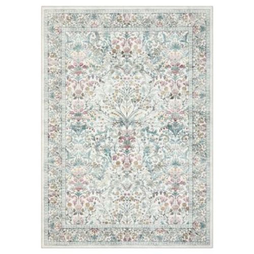 8'x10' Modern Farmhouse Floral Print Area Rug for Living Room Bedroom, Botanical Style Washable Non Slip Large Dining Room Carpet for Nursery, Beige
