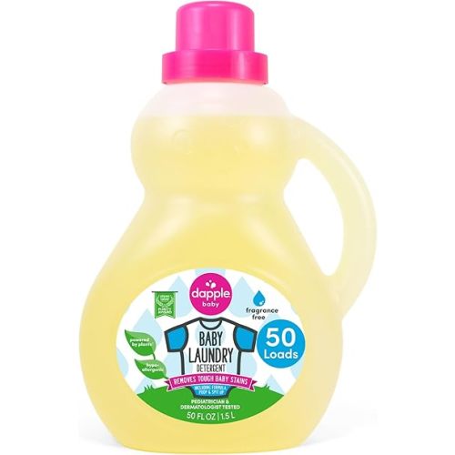 Dapple Baby Laundry Detergent, Powered by Plants, Concentrated, Hypoallergenic, Stain Remover, Fragrance Free, 50 Fl Oz (1 Pack)