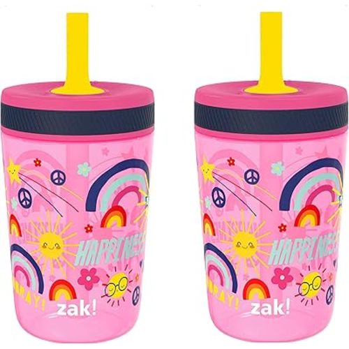 Zak Designs Kelso 15 oz Tumbler Set, (Starpower) Non-BPA Leak-Proof Screw-On Lid with Straw Made of Durable Plastic and Silicone, Perfect Baby Cup Bundle for Kids (2pc Set)