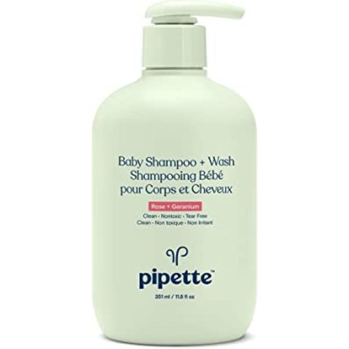 Pipette Baby Shampoo and Body Wash - Rose + Geranium, Tear-Free Bath Time, Hypoallergenic, Moisturizing Plant-Derived Squalane, Non-Toxic, Sulfate Free, 11.8 fl oz