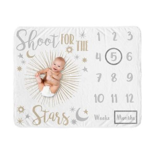 Sweet Jojo Designs Girl Baby Milestone Blanket Celestial Grey And Gold